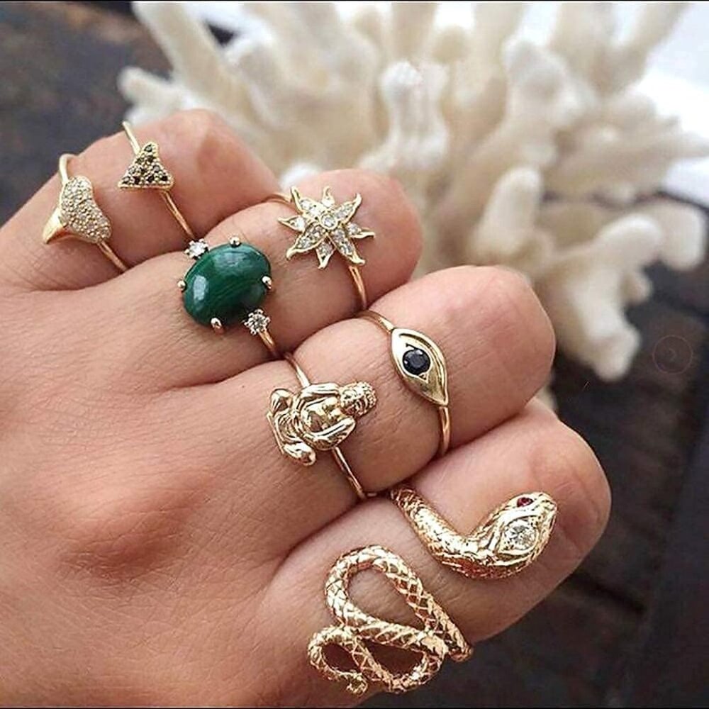 Gold Boho Ring Sets Stackable Knuckle Ring Vintag… - image 2